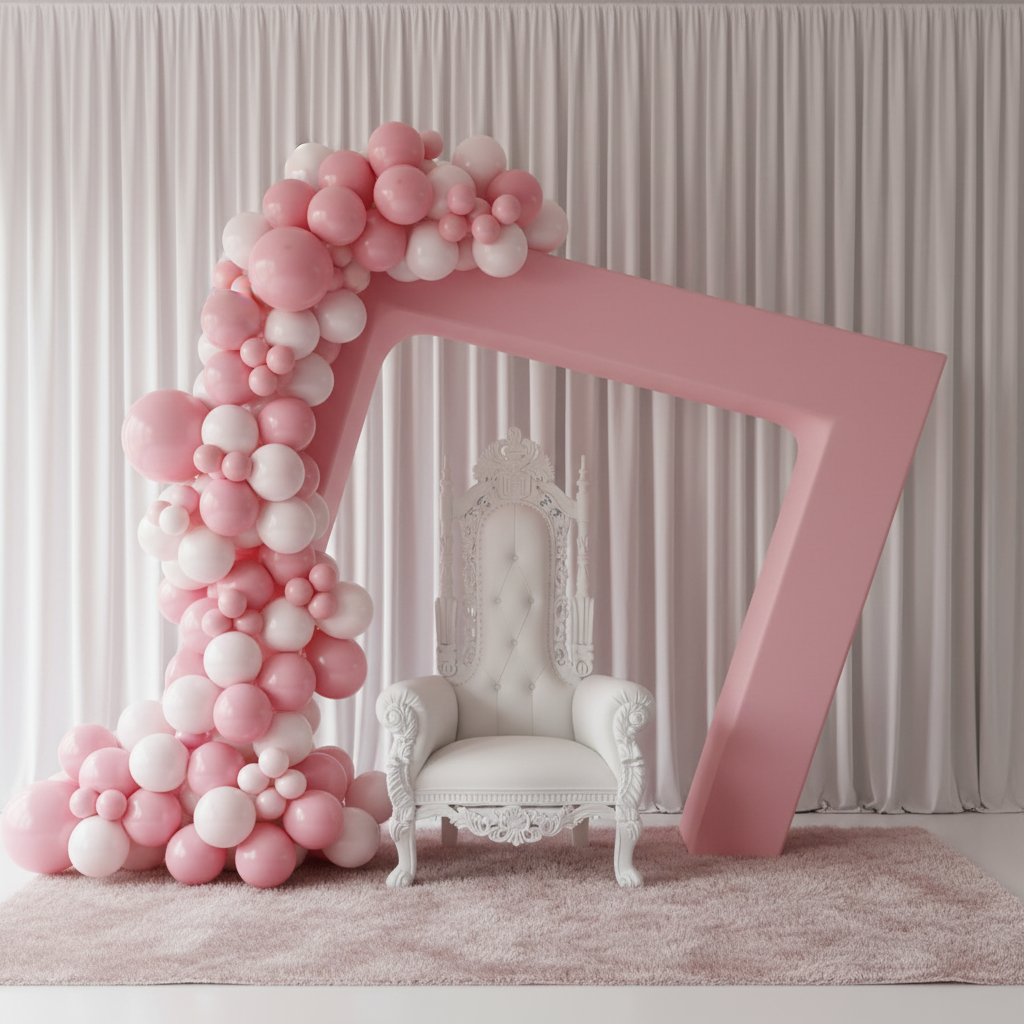 Spandex Cover for 3D Large Tilted Rectangular Backdrop Stand - Pink with Balloon Garland 