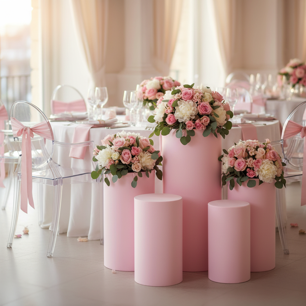 Spandex Pillar Covers for Metal Cylinder Pedestal Stands 5 pcs/set - Pink.