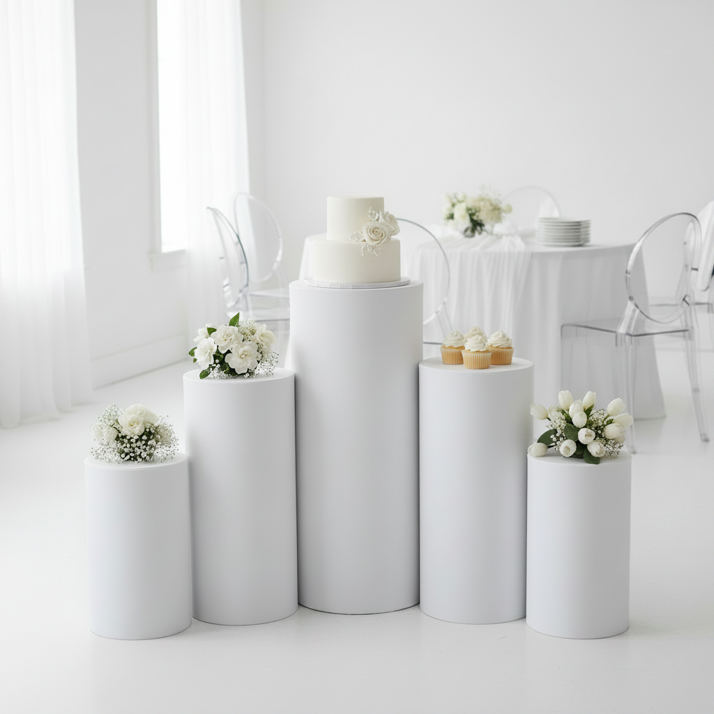 Spandex Pillar Covers for Metal Cylinder Pedestal Stands 5 pcs/set - White.