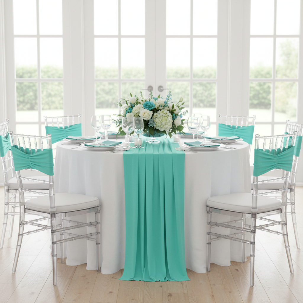 Ruffled Spandex Chair Band - Turquoise.