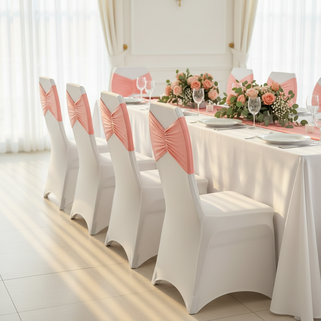 Ruffled Spandex Chair Band - Coral.