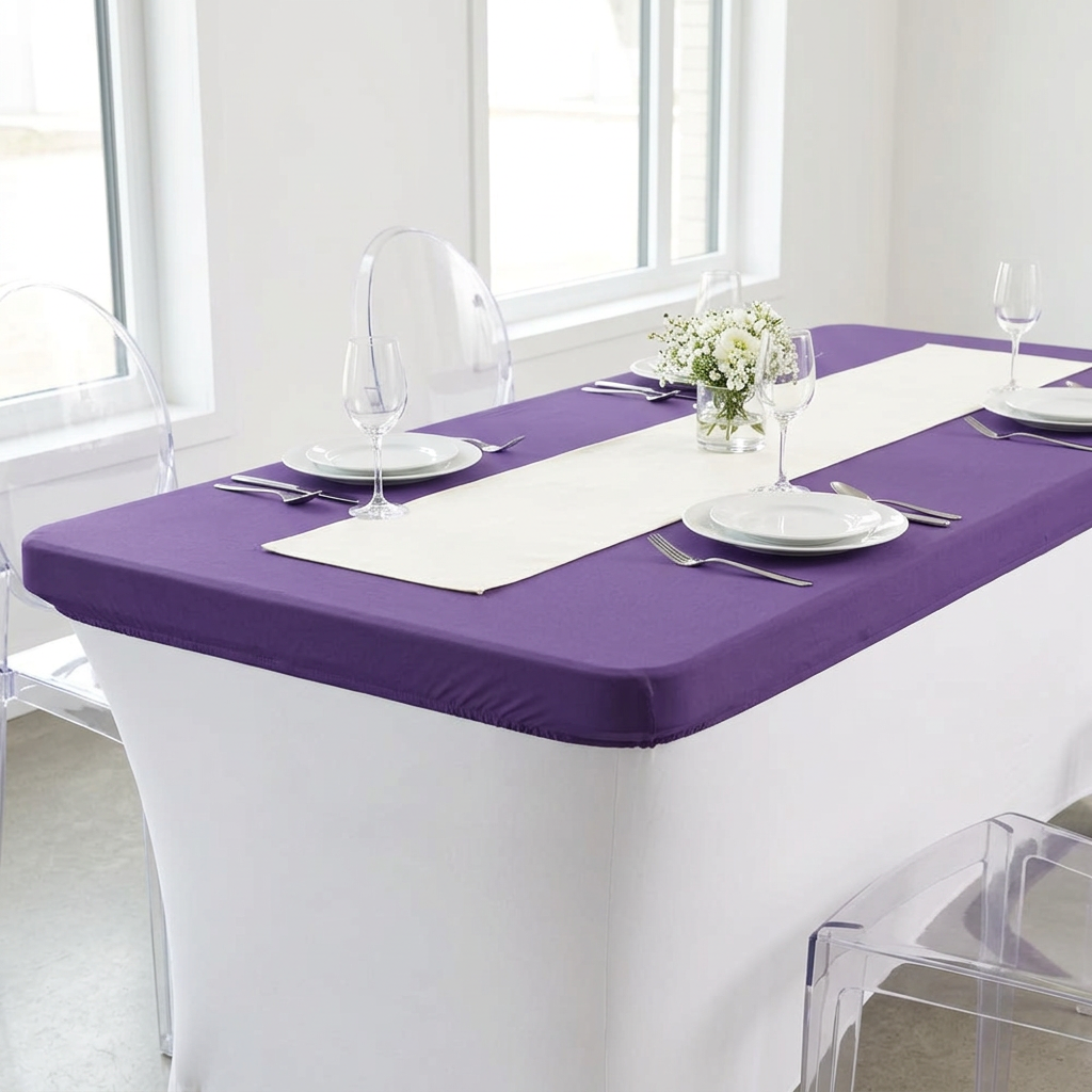 Spandex Table Topper/Cap 6 FT Rectangular - Purple.