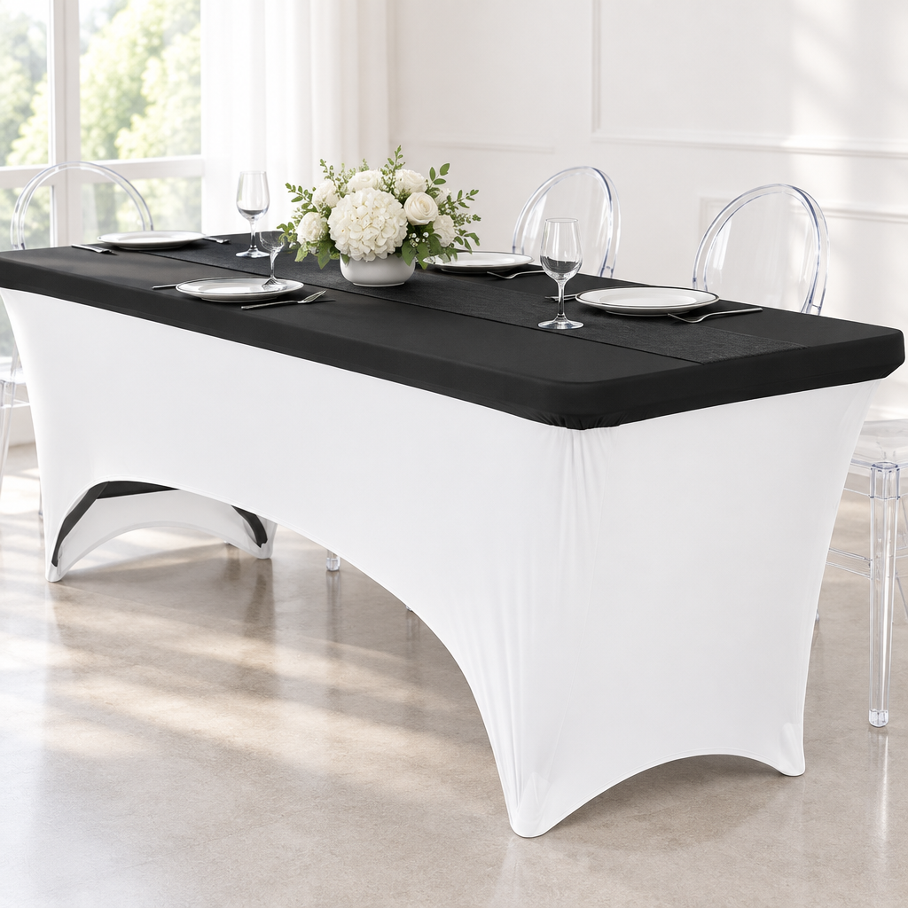 Spandex Table Topper/Cap 8 FT Rectangular - Black.