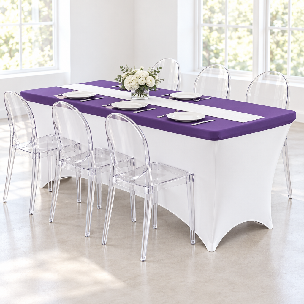 Spandex Table Topper/Cap 8 FT Rectangular - Purple.