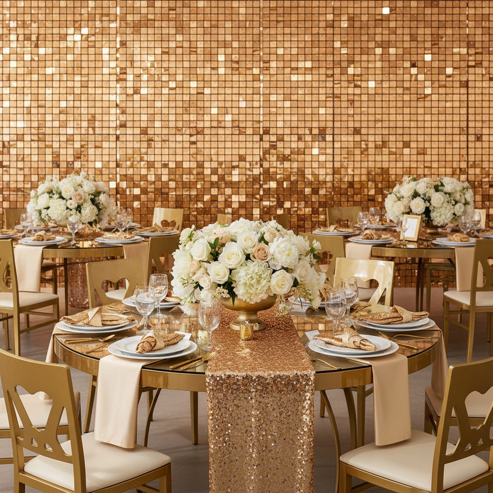 Spangle Shimmer Sequin Wall Panel Backdrops (24 panels) - Antique Gold ...