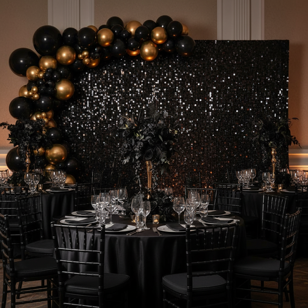 Spangle Shimmer Sequin Wall Panel Backdrops (24 panels) - Black.