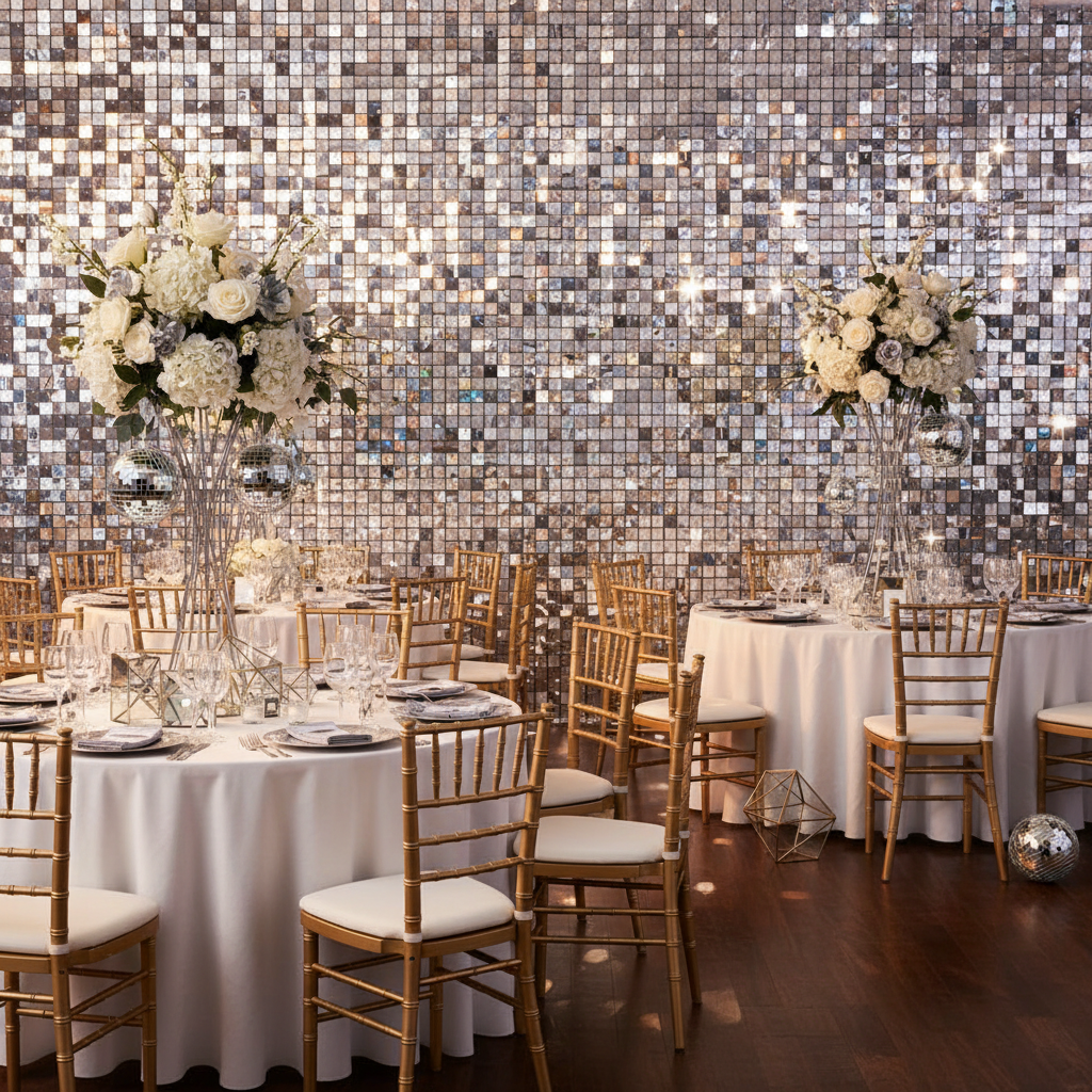 Spangle Shimmer Sequin Wall Panel Backdrops (24 panels) - Silver.