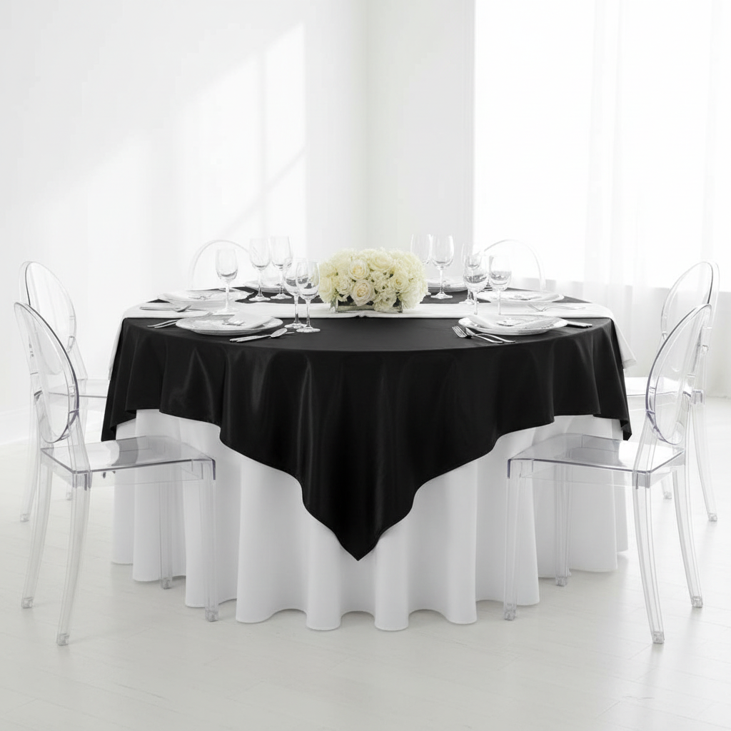 Square 54" Satin Table Overlay - Black.