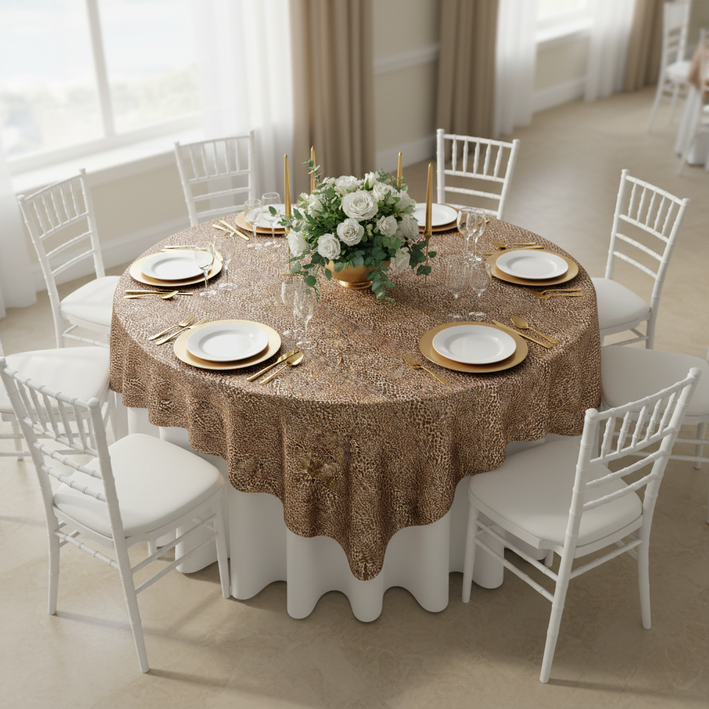 Square 90"x90" Satin Table Overlay - Leopard Design.