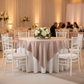 Square 90"x90" Lamour Satin Table Overlay - Taupe with Chairs Mockup