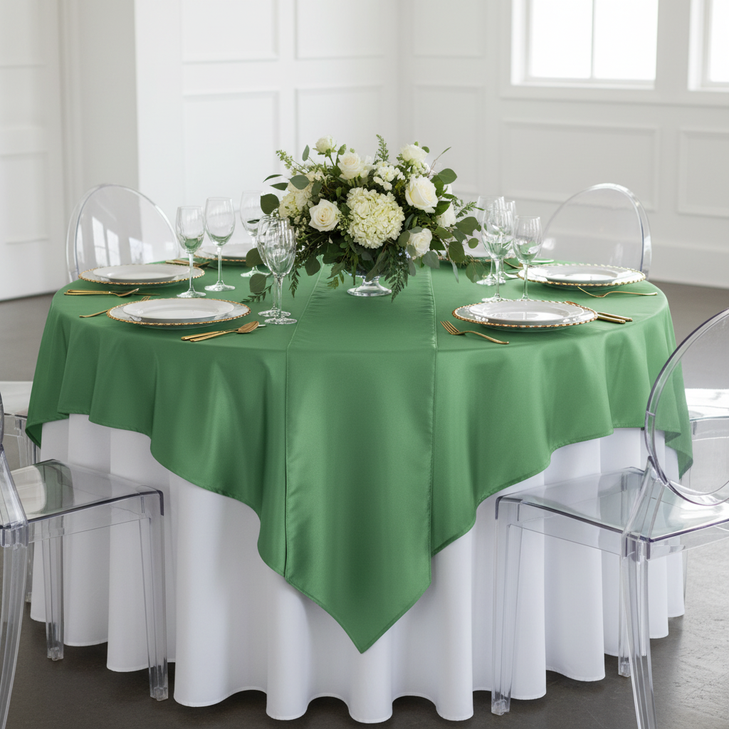 Square 90"x90" Satin Table Overlay - Kelly Green.