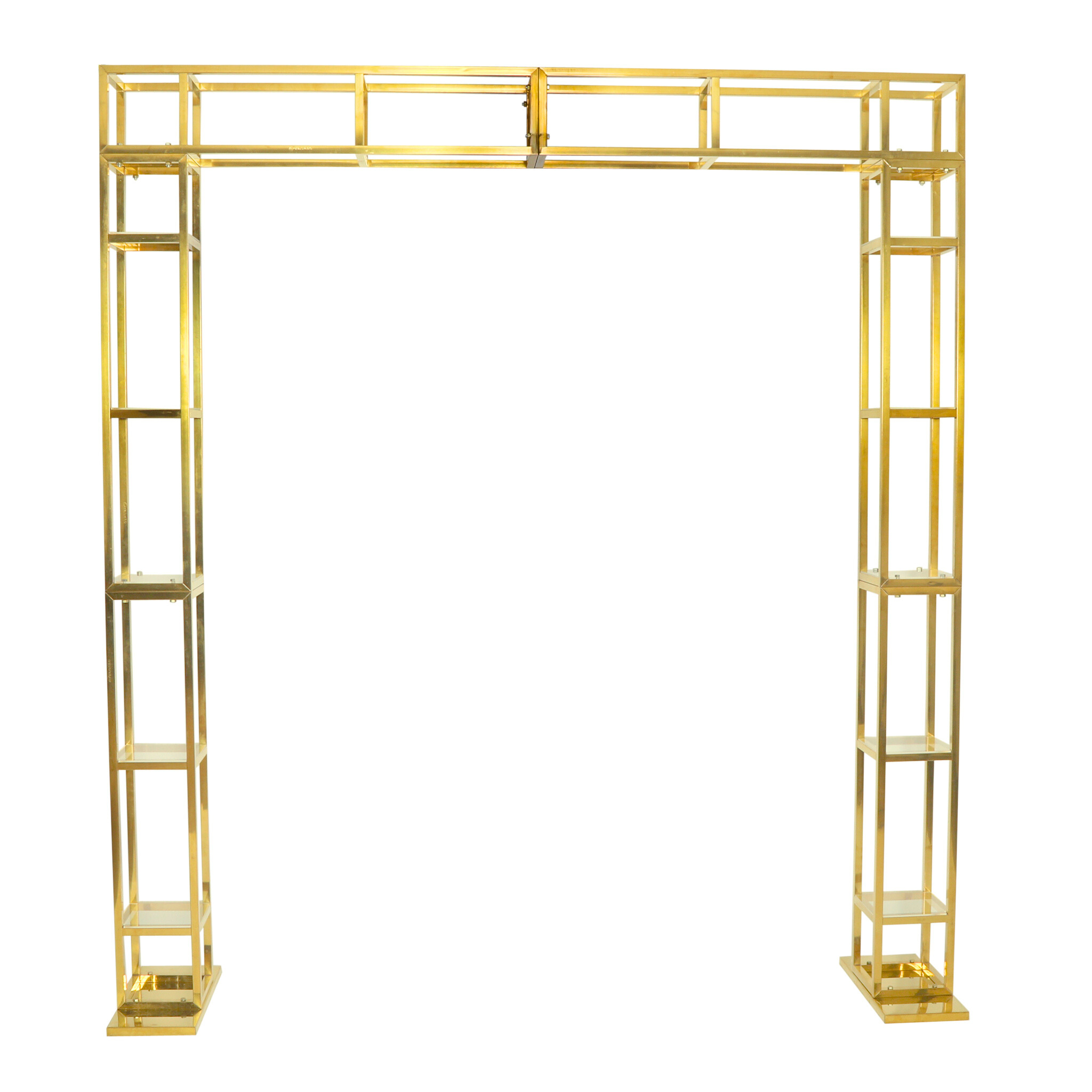 Square Pillar Wedding Arch Backdrop Stand with Shelves - Gold - CV Linens™