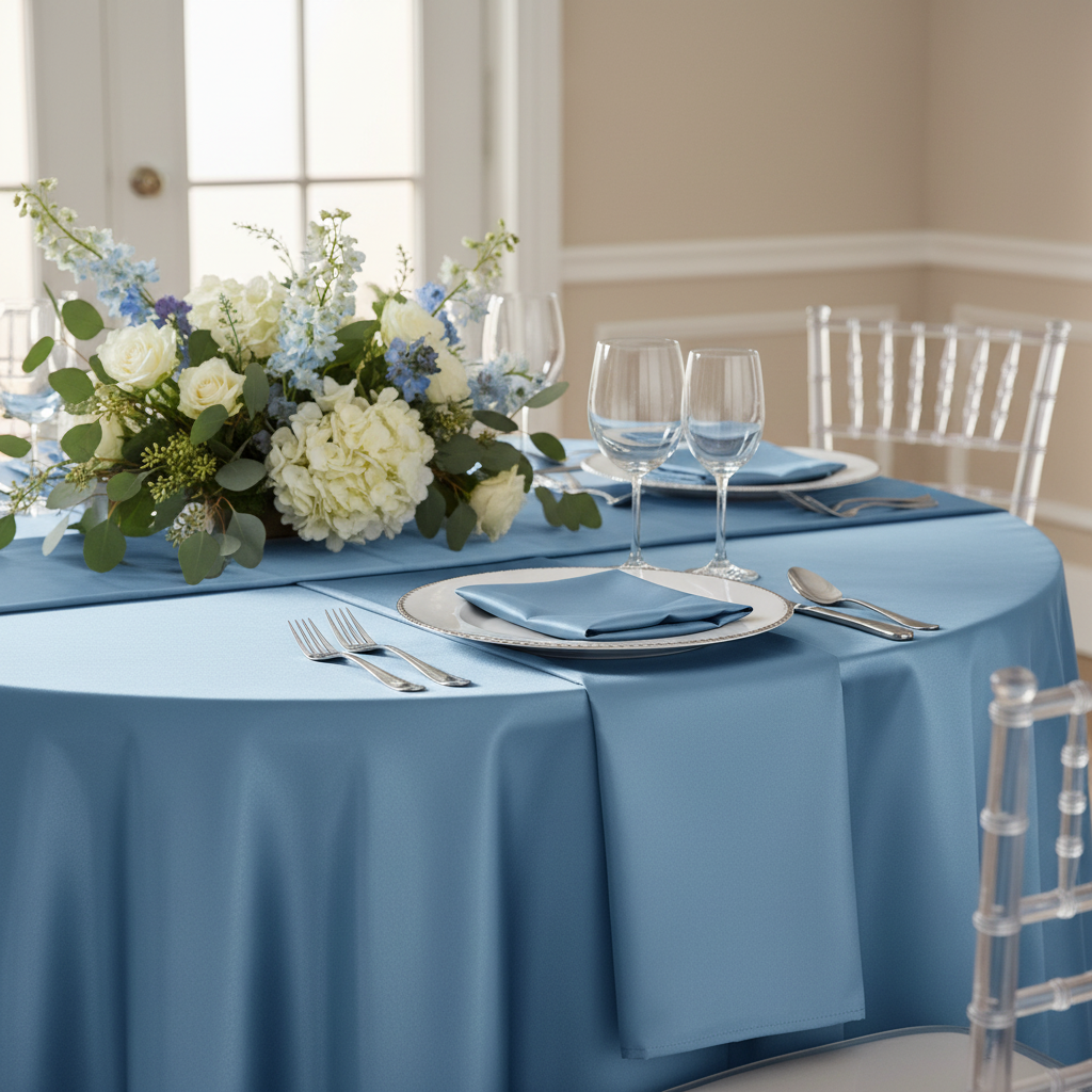 Satin 120" Round Tablecloth - Steele Blue.