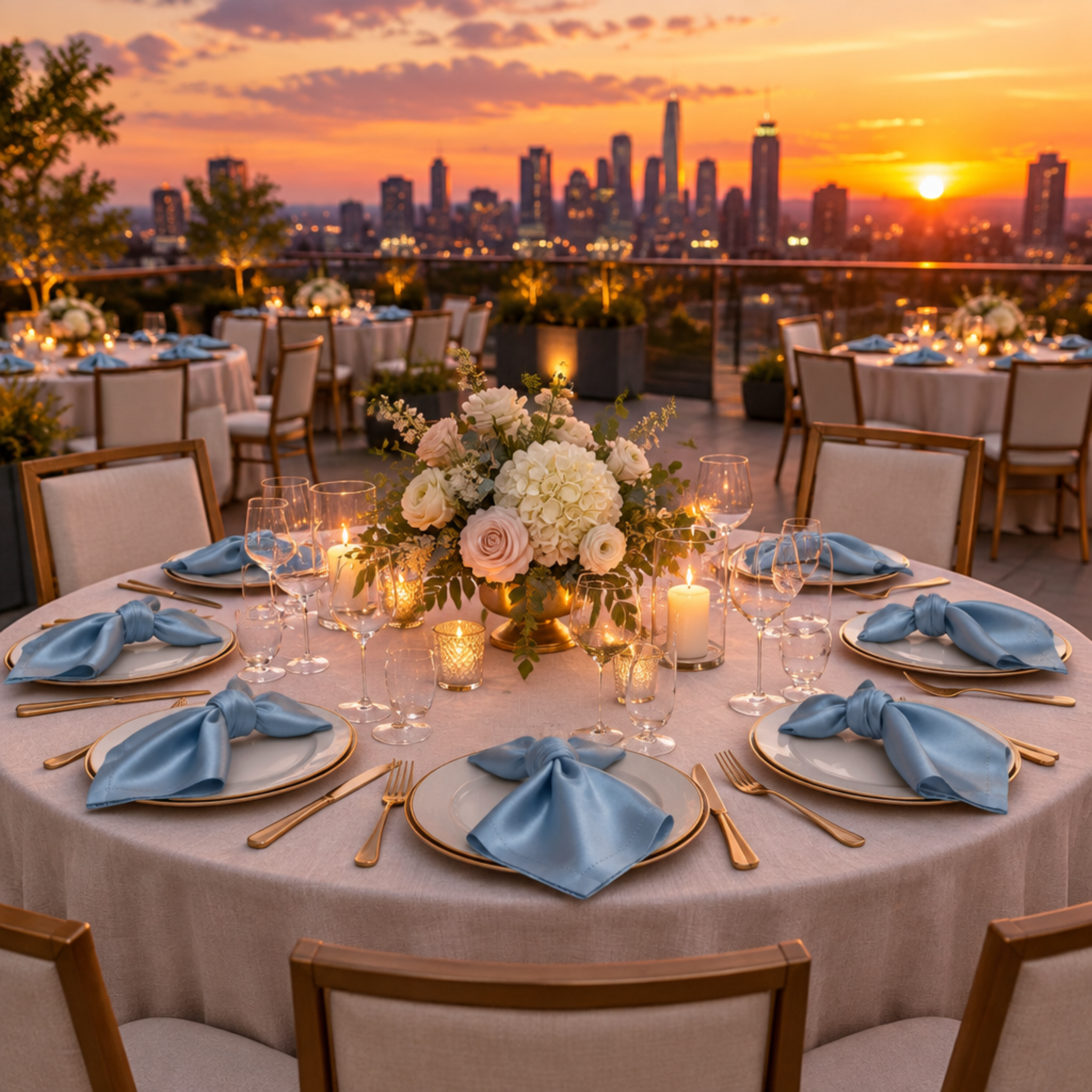 Steele Blue napkins at a rooftop dinner