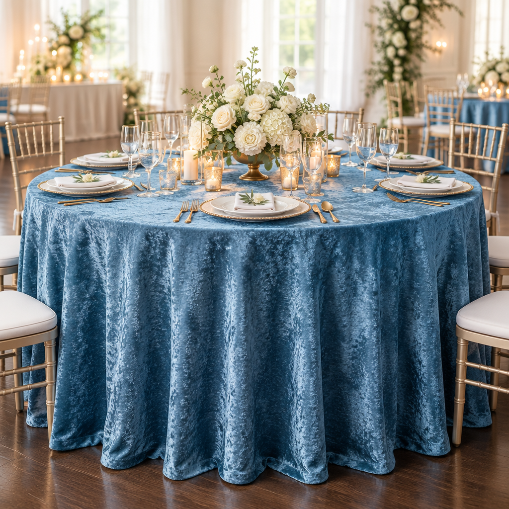 Velvet Round Tablecloth Steele Blue - Wedding Reception