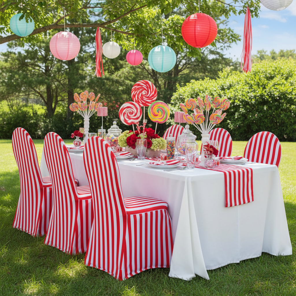 Stripe Spandex Banquet Chair Cover - Red & White.