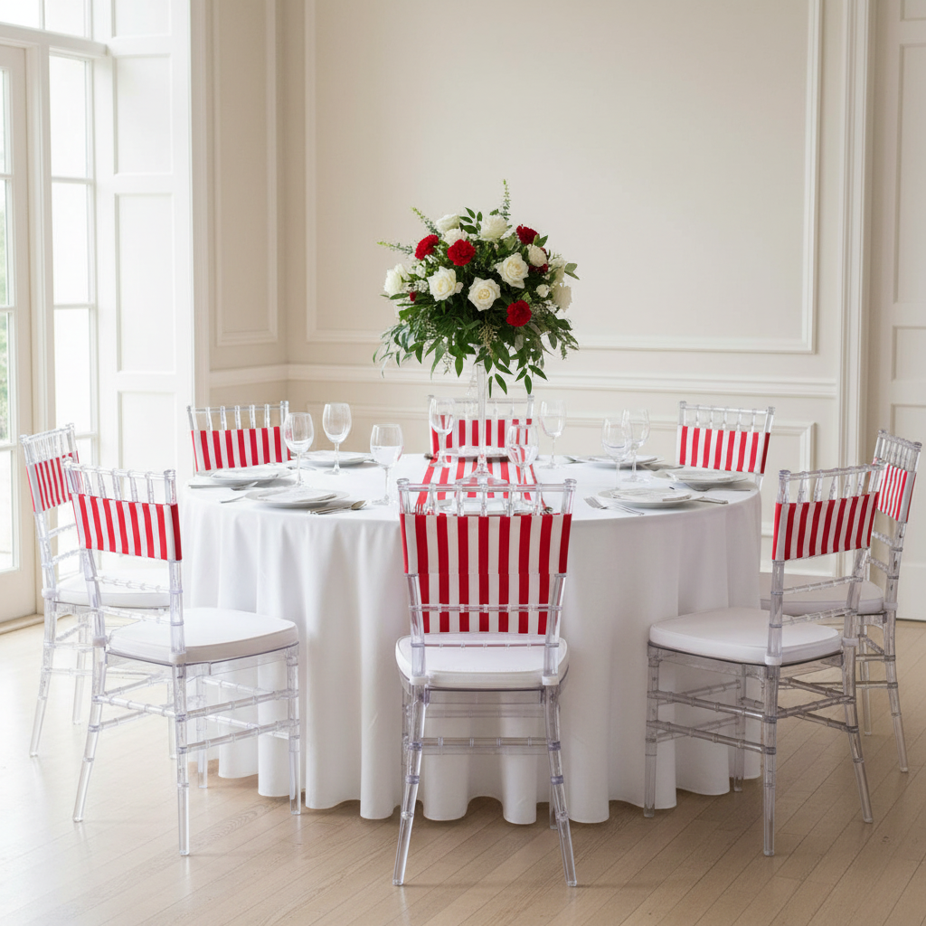 Stripe Spandex Chair Band - Red & White.
