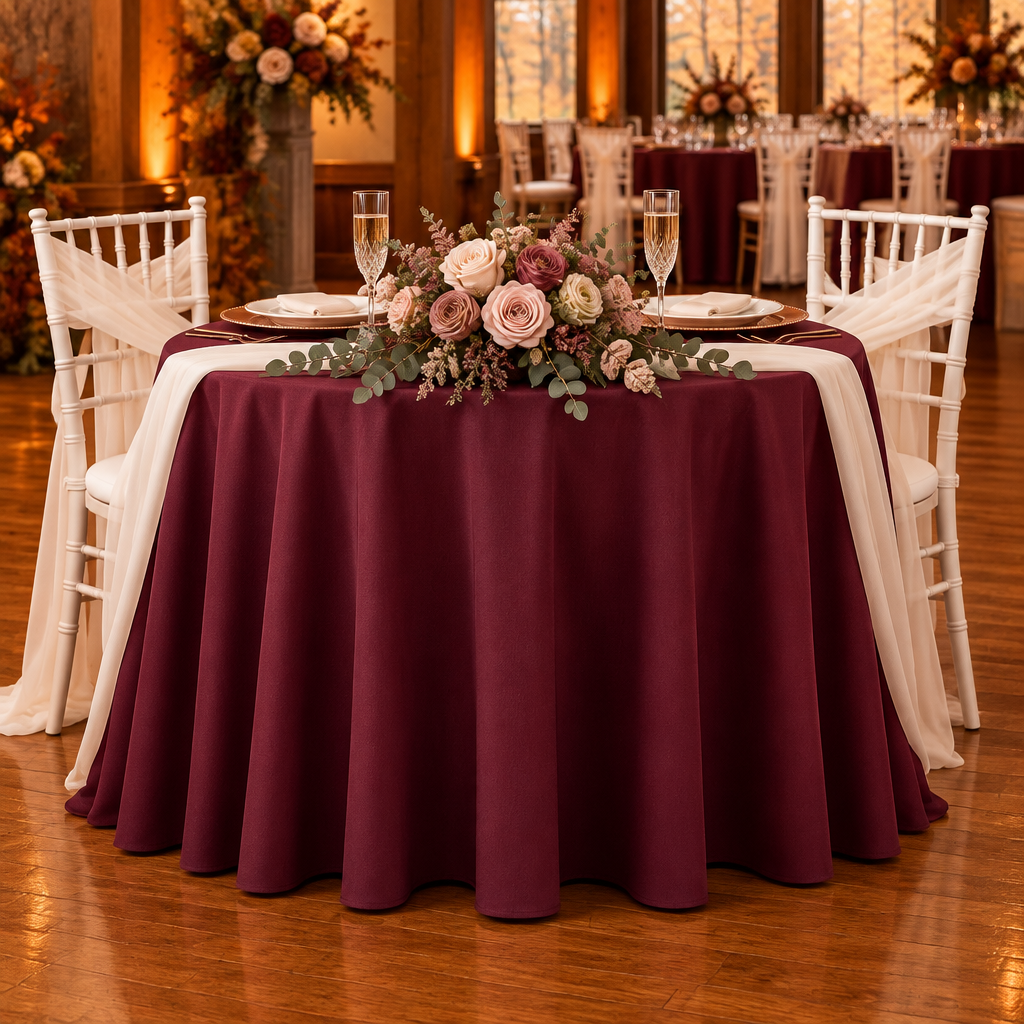 Premium Polyester 108" Round Tablecloth - Cabernet
