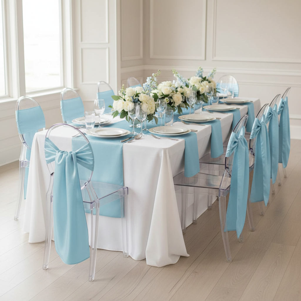 Taffeta Chair Sash/Tie - Baby Blue.