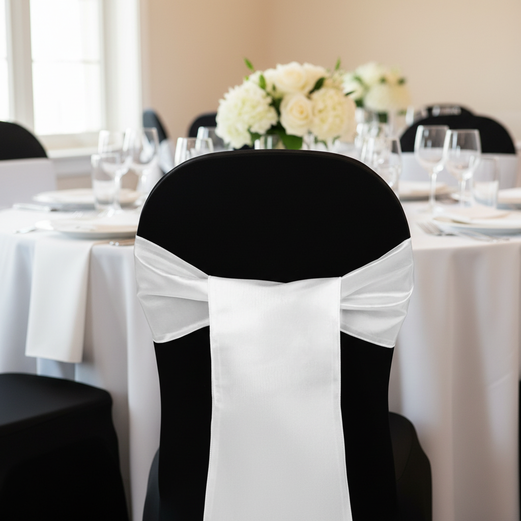 Taffeta Chair Sash/Tie - White.
