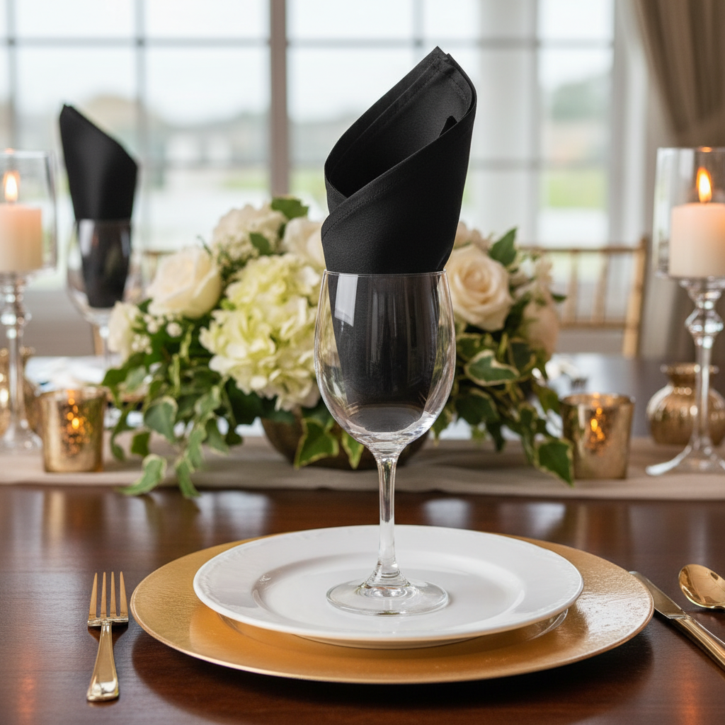 Taffeta Napkin 20"x20" - Black.