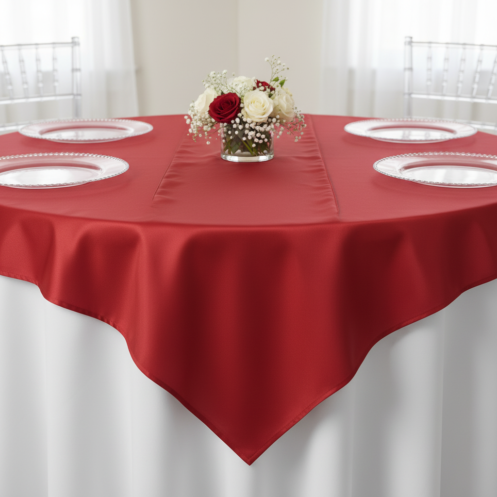 Taffeta Table Overlay Topper 72"x72" Square - Red.