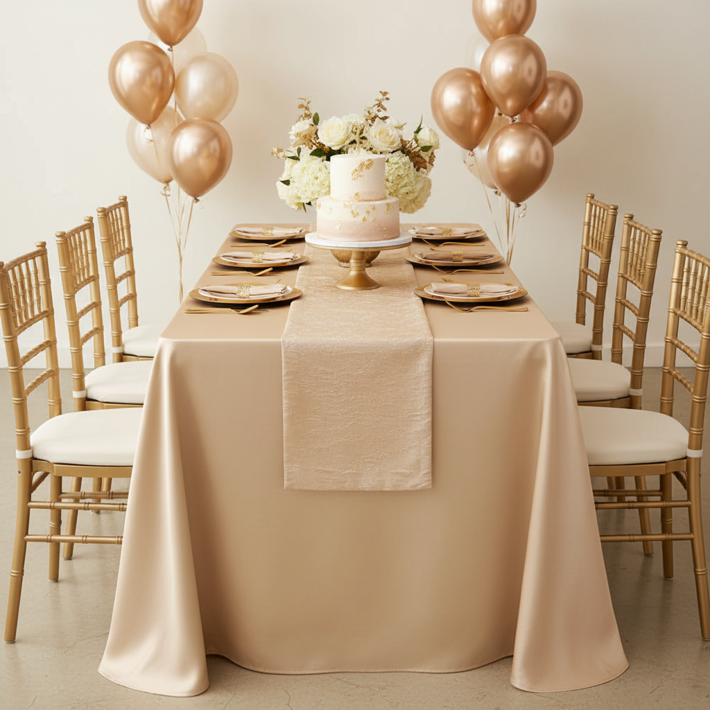 Taffeta Tablecloth 90"x156" Rectangular - Champagne.
