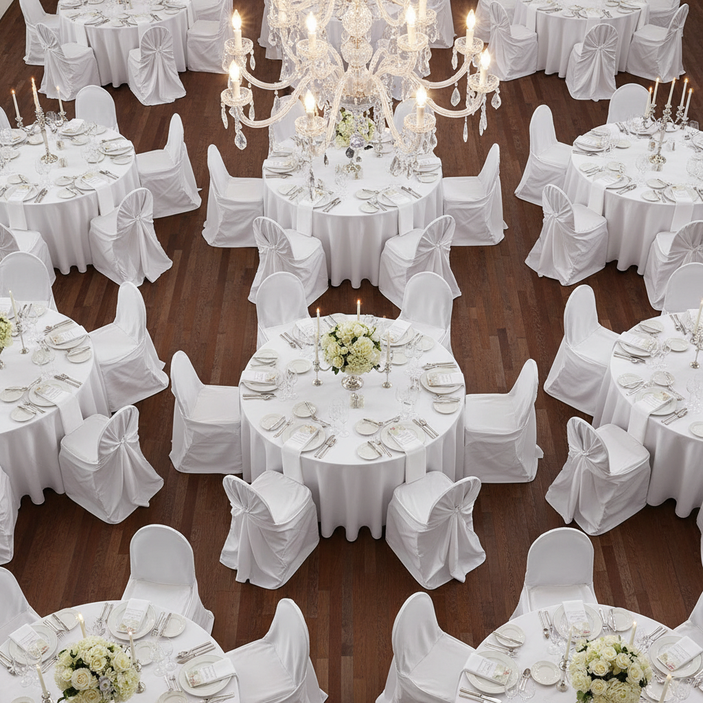 Taffeta Universal Self Tie Chair Cover - White in Luxurious Wedding Reception.