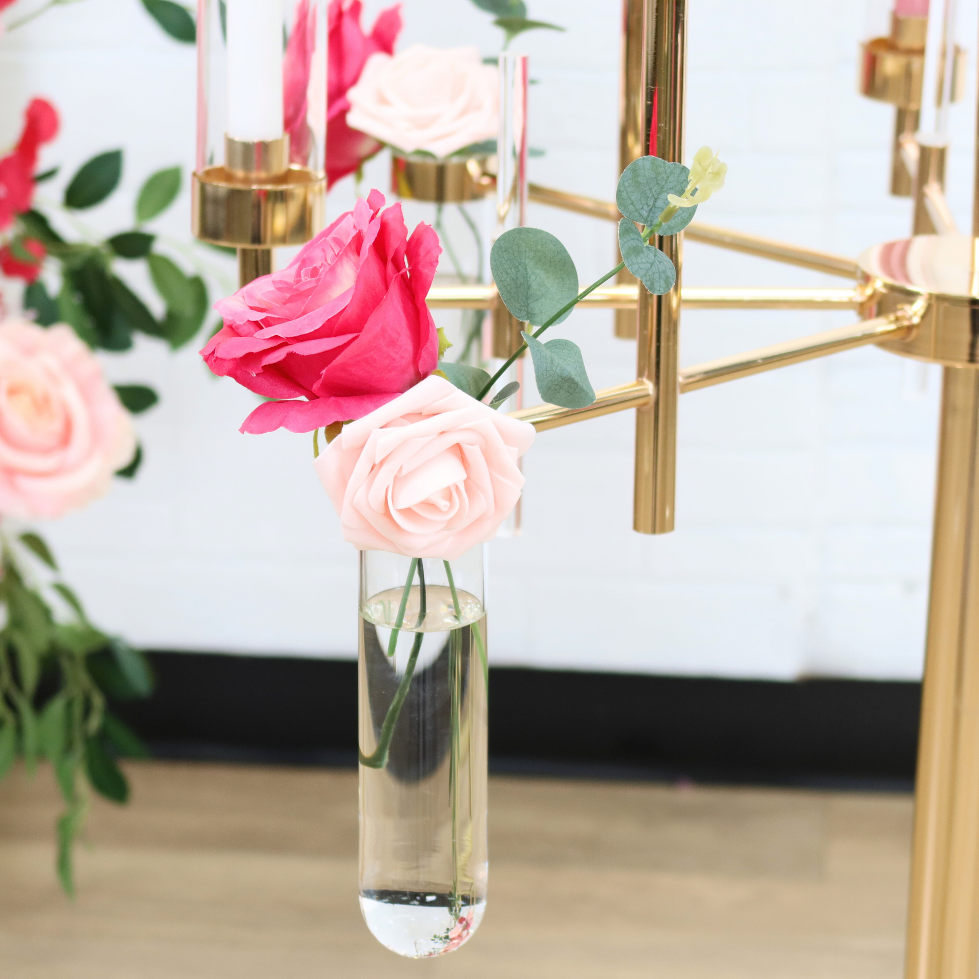 Tall Candelabra with Tube Vase Centerpiece Stand - Gold