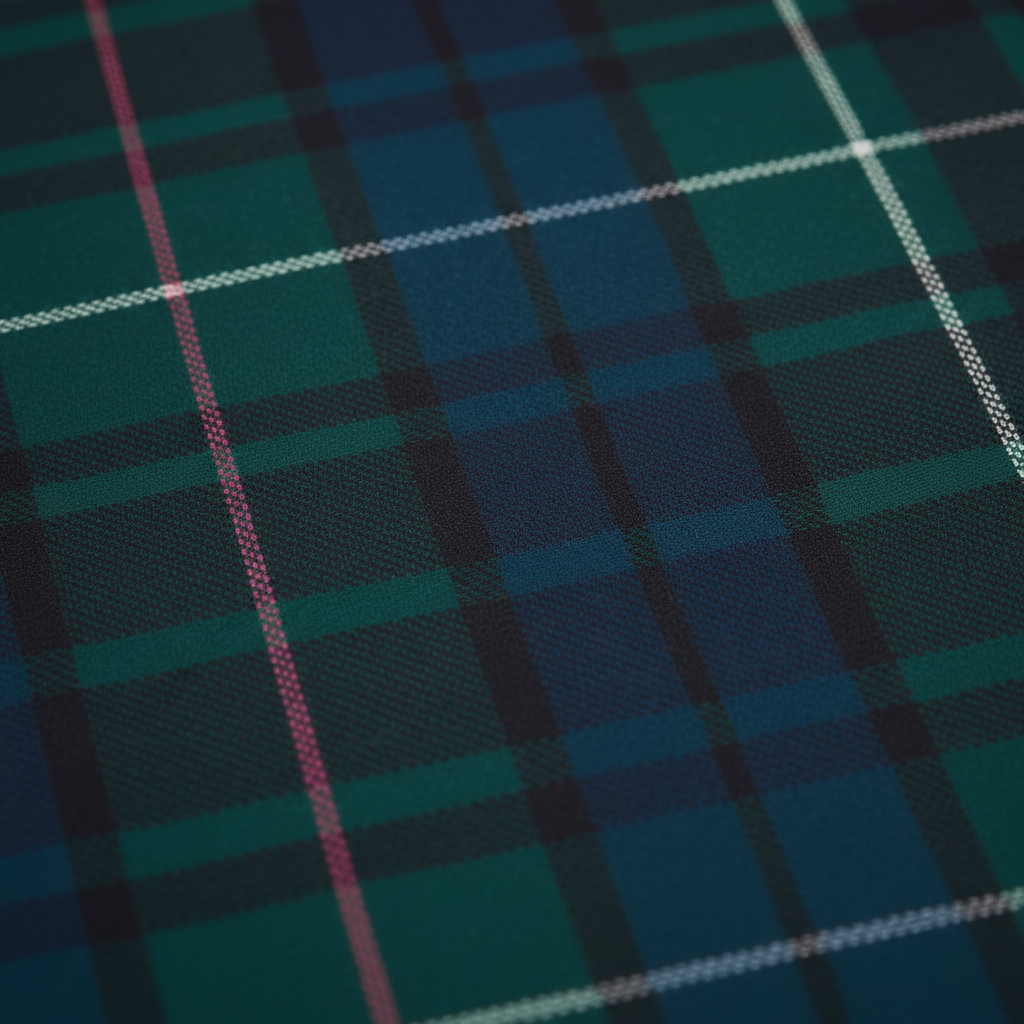 Tartan Plaid Blue/Green Fabric Close-Up 