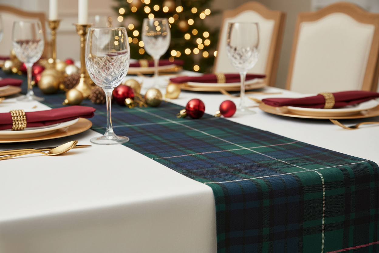 Tartan Plaid Table Runner - Christmas Angled No Candles