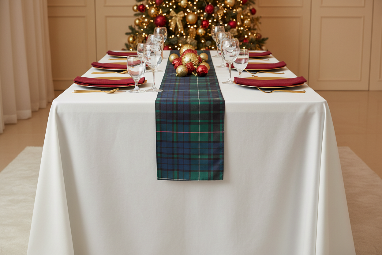 Tartan Plaid Table Runner - Christmas Front No Candles