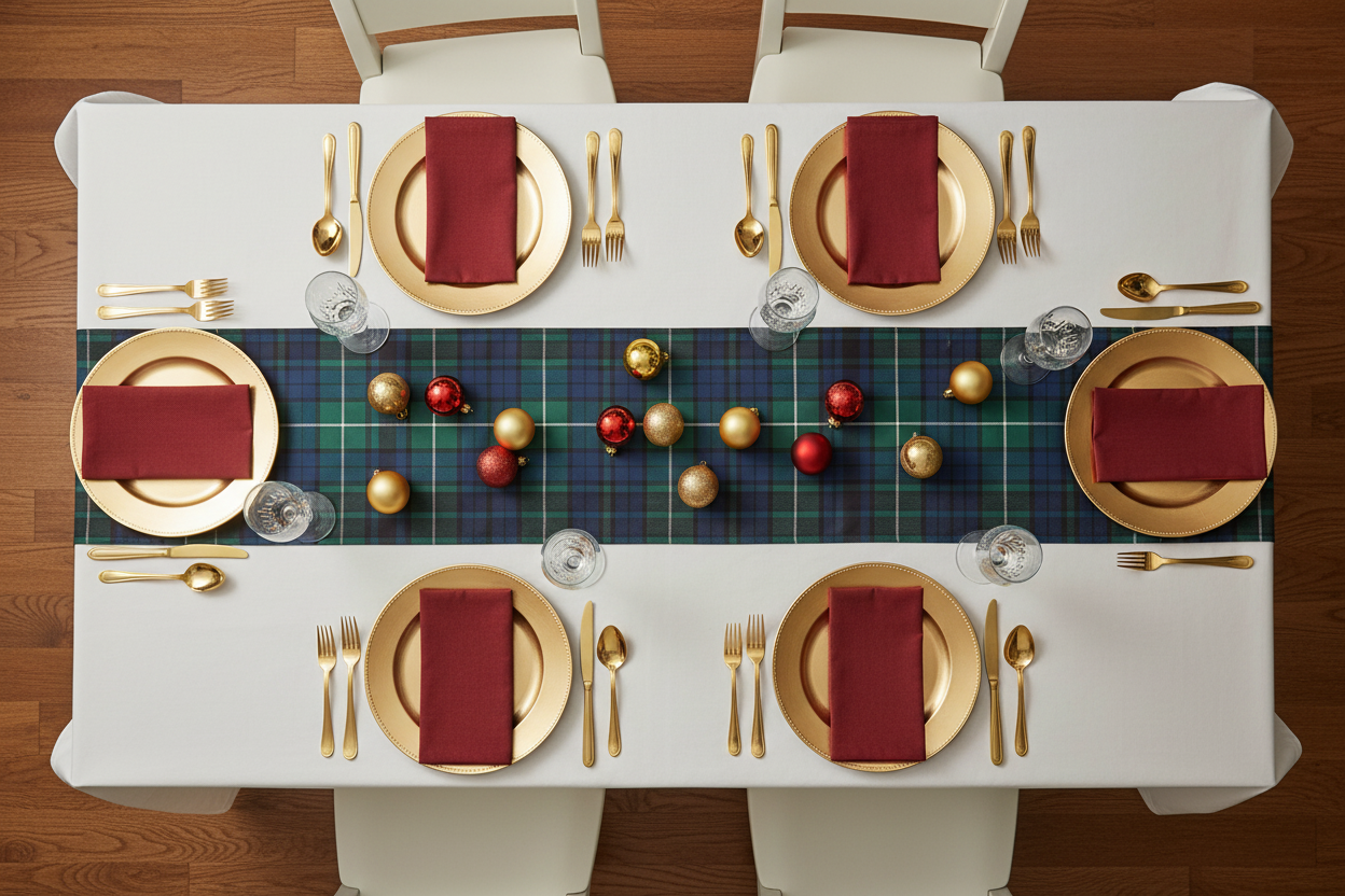 Tartan Plaid Table Runner - Christmas Top-Down No Candles