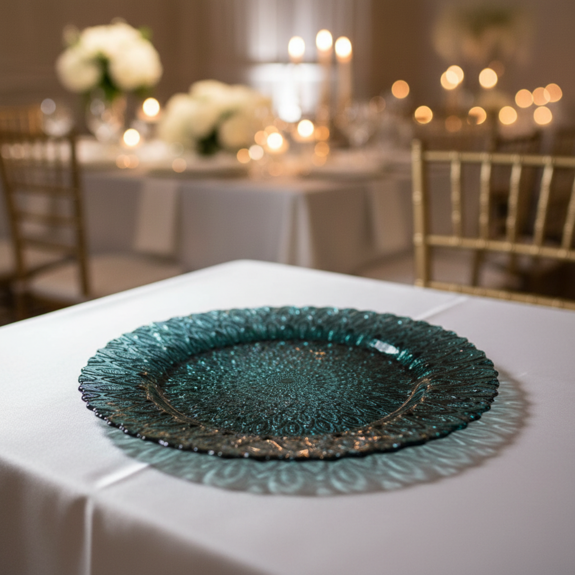 Teal Peacock Charger Plate