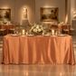 Terracotta satin tablecloth at a museum fundraiser