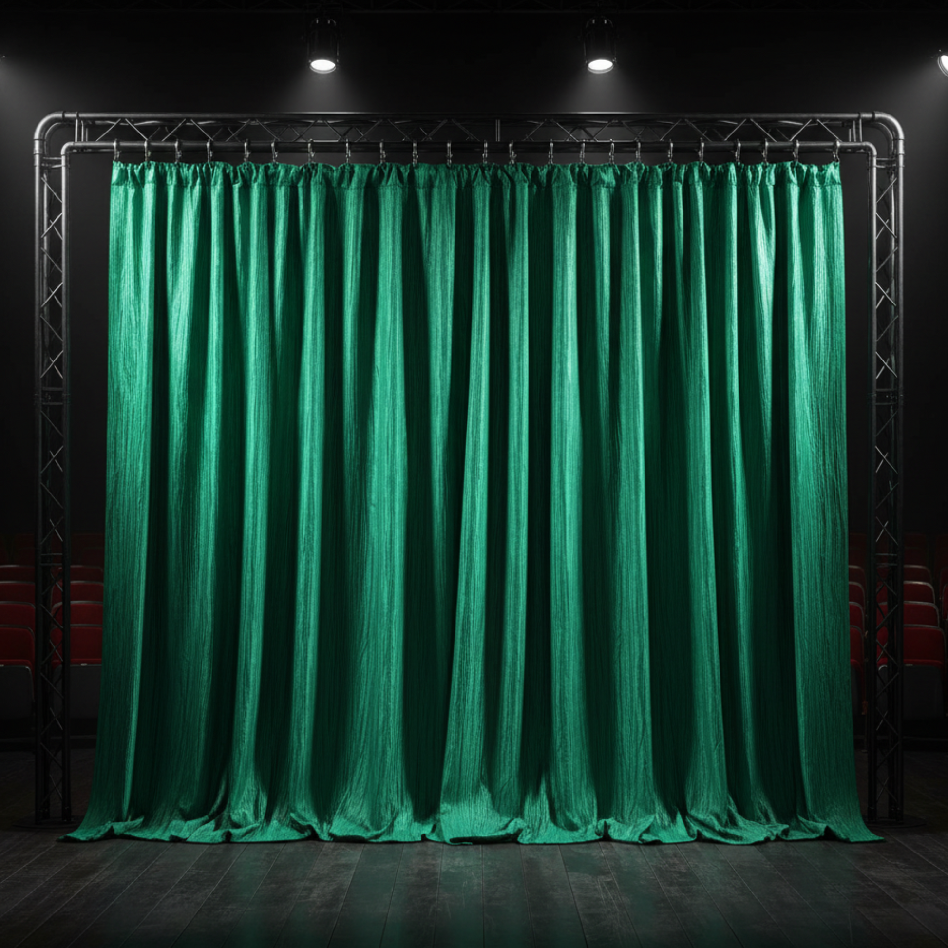 Theatrical Stage with Emerald Green Drape