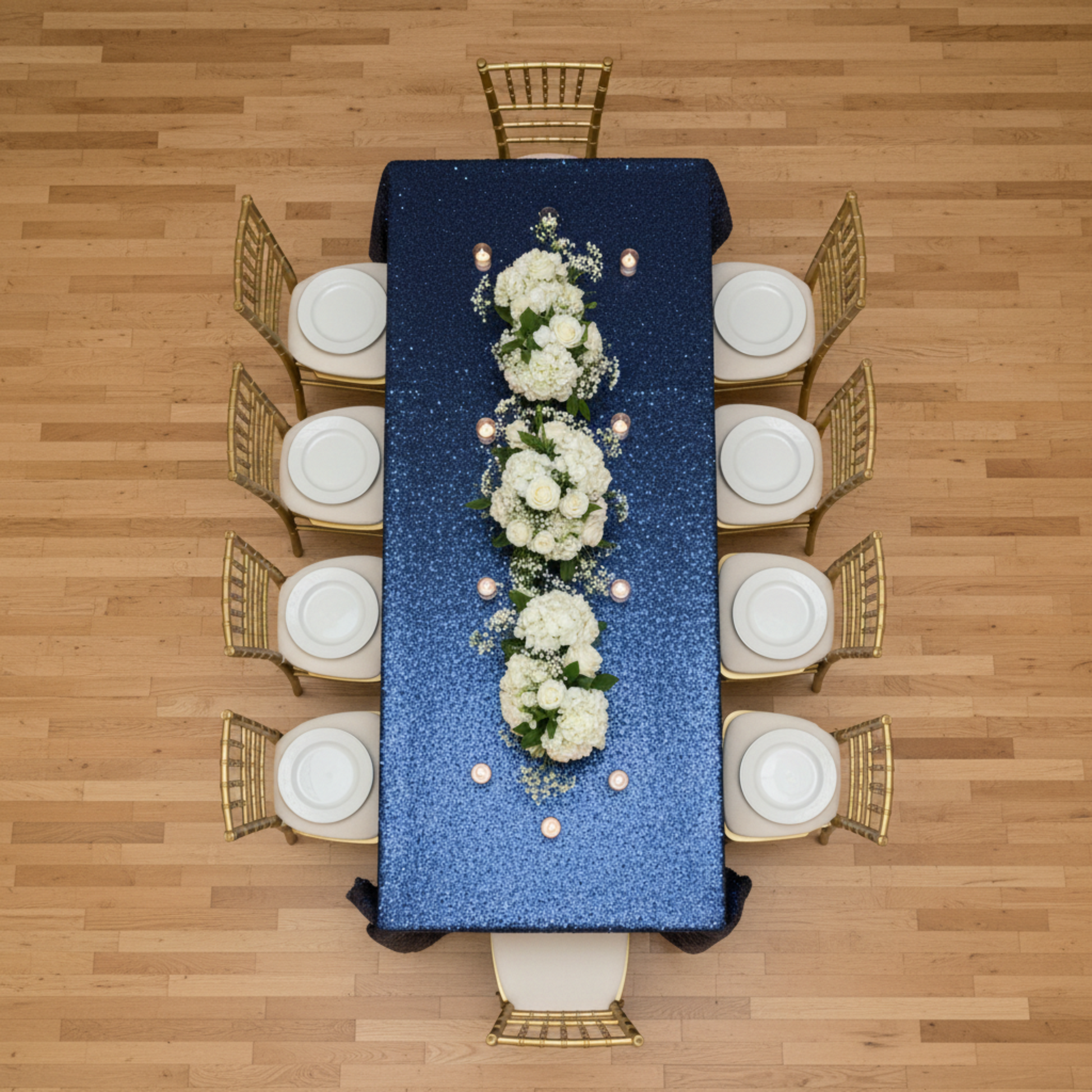 Top View – Navy Glitz Sequin Tablecloth