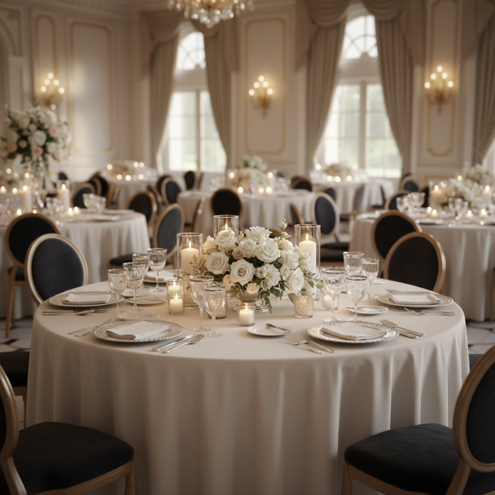 Upscale Wedding Reception- Ivory 132 Round Tablecloth Ivory