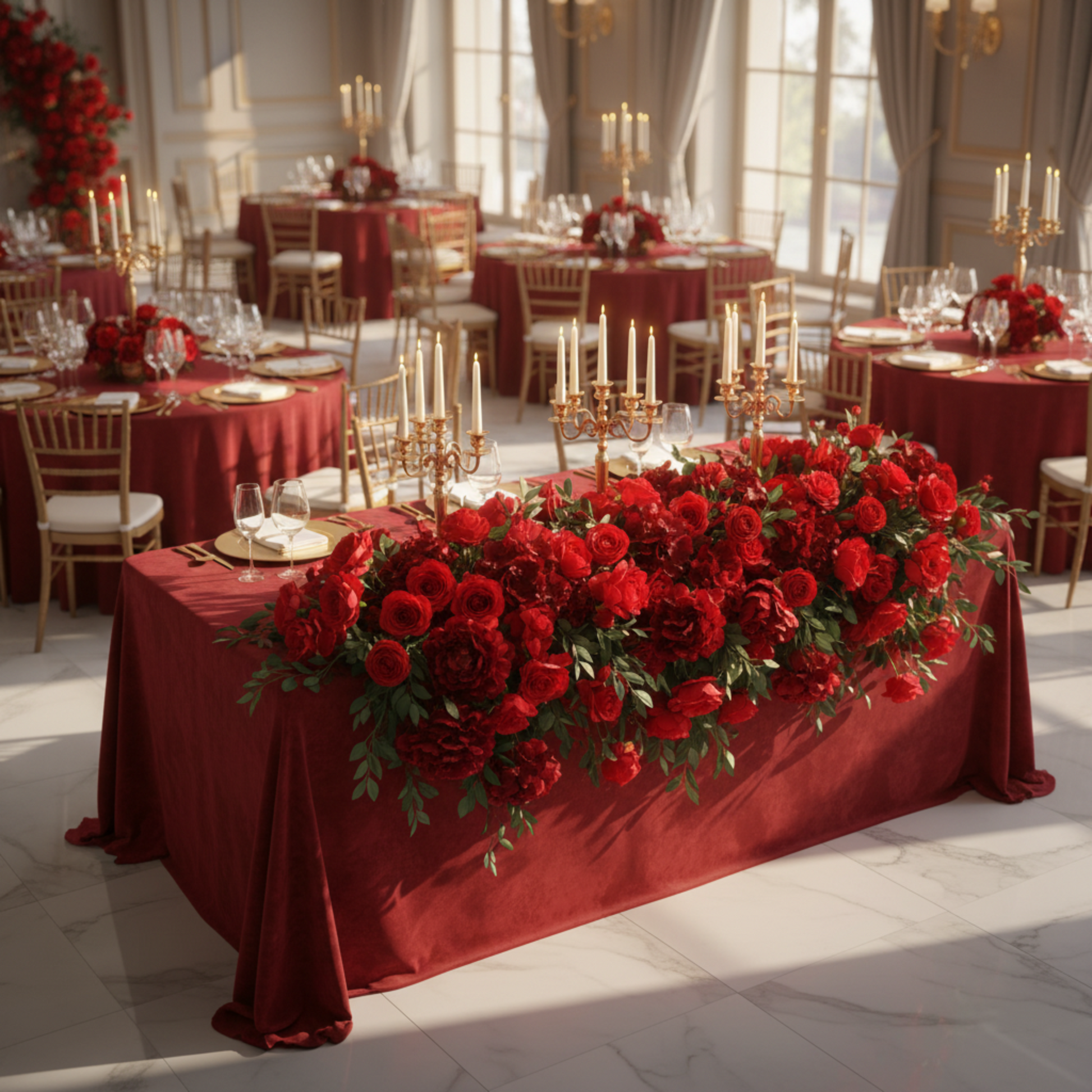 Valentine's Red 2 pcs/pk Premade Flower Backdrop Arch/Table Runner
