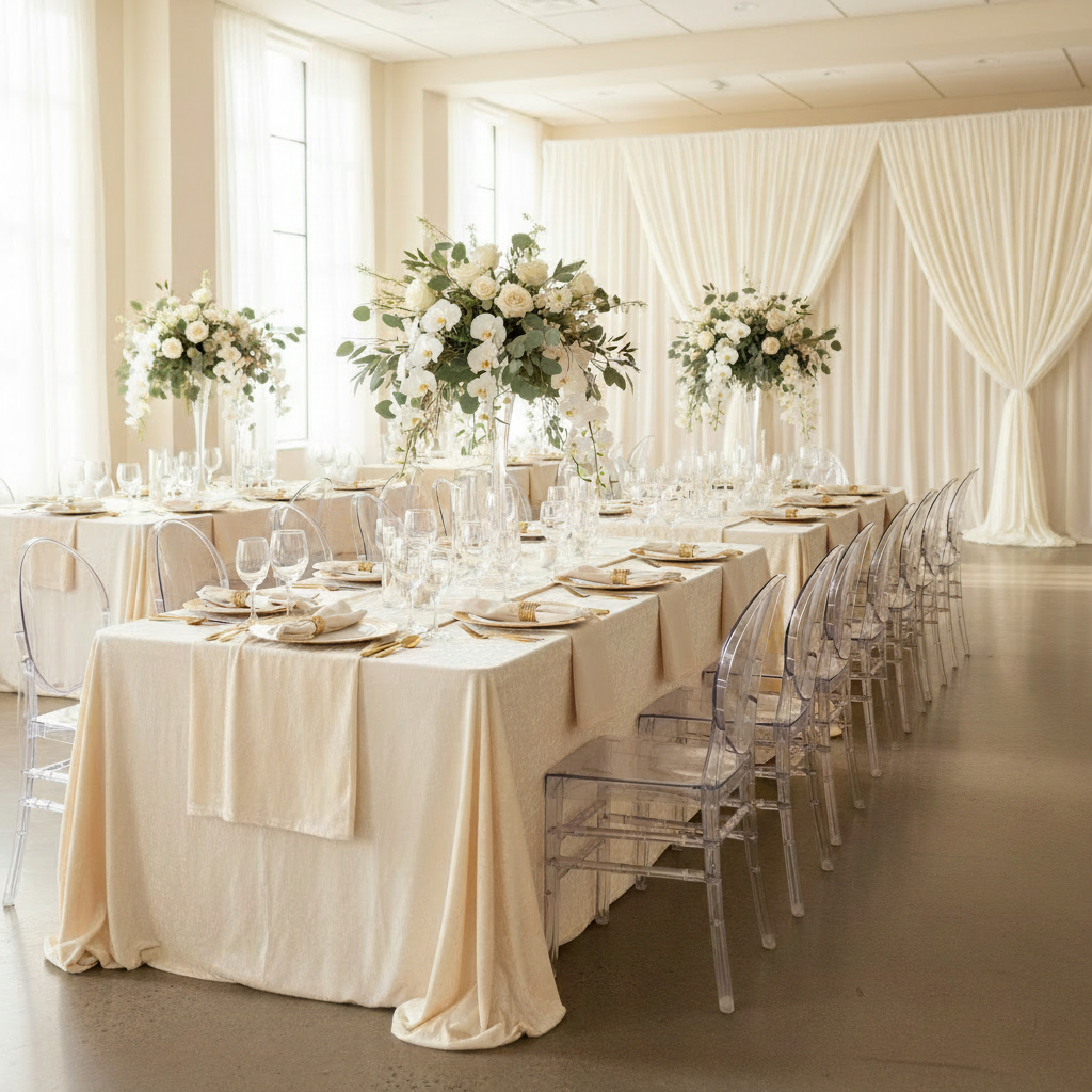 Velvet 10ft H x 52" W Drape/Backdrop Curtain Panel - Ivory.