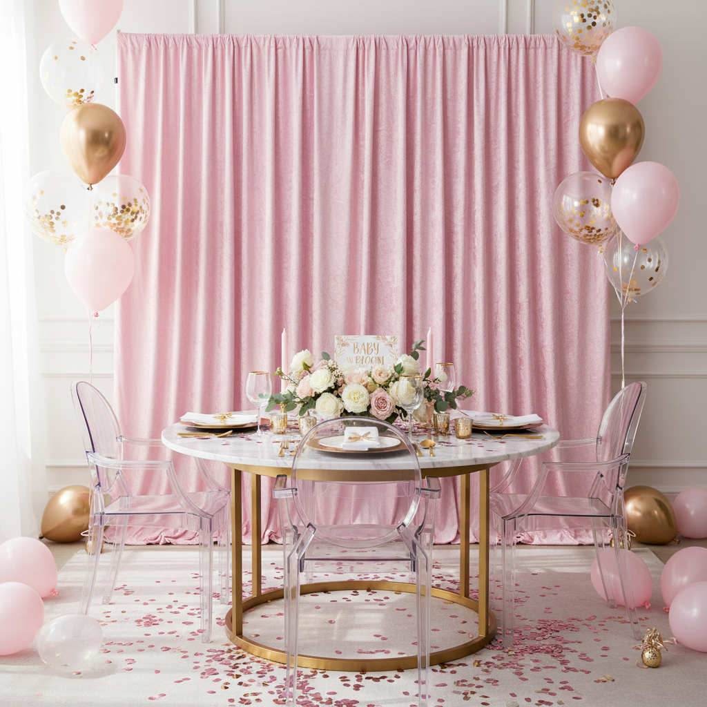 Velvet 10ft H x 52" W Drape/Backdrop Curtain Panel - Pink