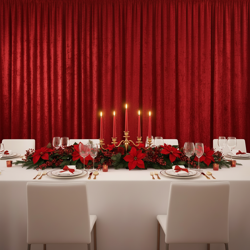 Velvet 10ft H x 52" W Drape/Backdrop Curtain Panel - Red in Christmas Reception.