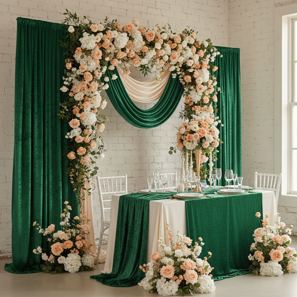 Velvet 10ft H x 52" W Drape/Backdrop Curtain Panel - Forest Green.