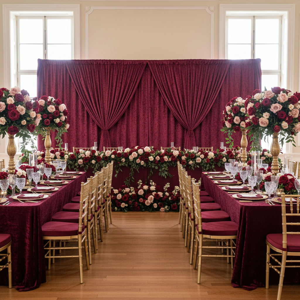 Velvet 12ft H x 52" W Drape/Backdrop Curtain Panel - Burgundy.