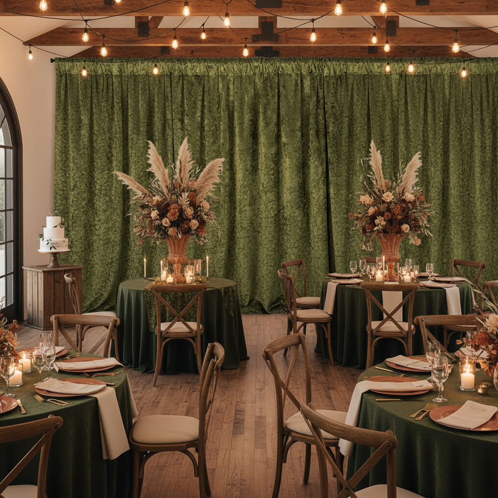 Velvet 12ft H x 52" W Drape/Backdrop Curtain Panel - Olive Green.