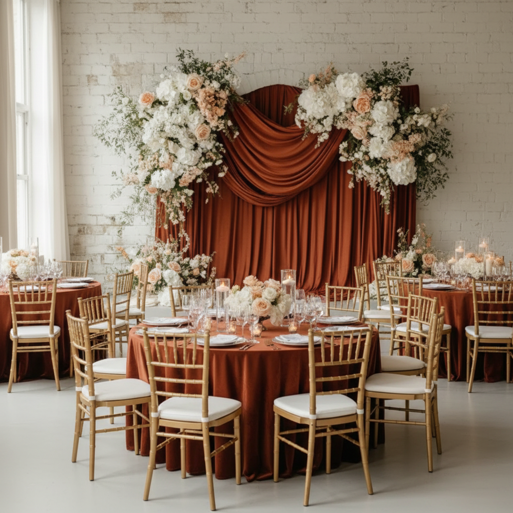 Velvet 12ft H x 52" W Drape/Backdrop Curtain Panel - Terracotta.