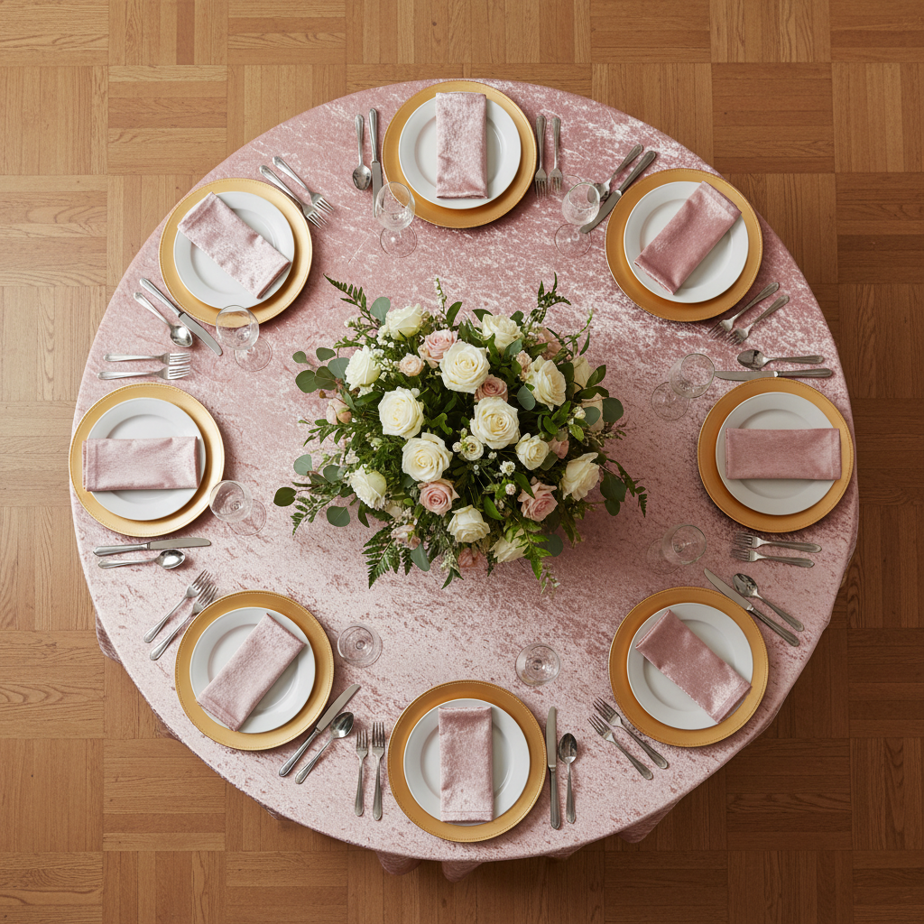 Velvet 120" Round Tablecloth - Dusty Rose/Mauve Bird's Eye View
