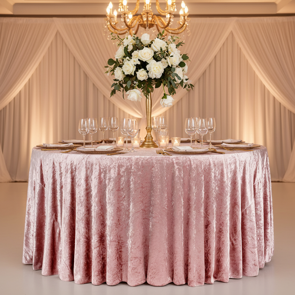 Velvet 120" Round Tablecloth - Dusty Rose/Mauve Front View