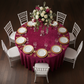 Velvet 120" Round Tablecloth - Magenta with Bird's Eye View Point.