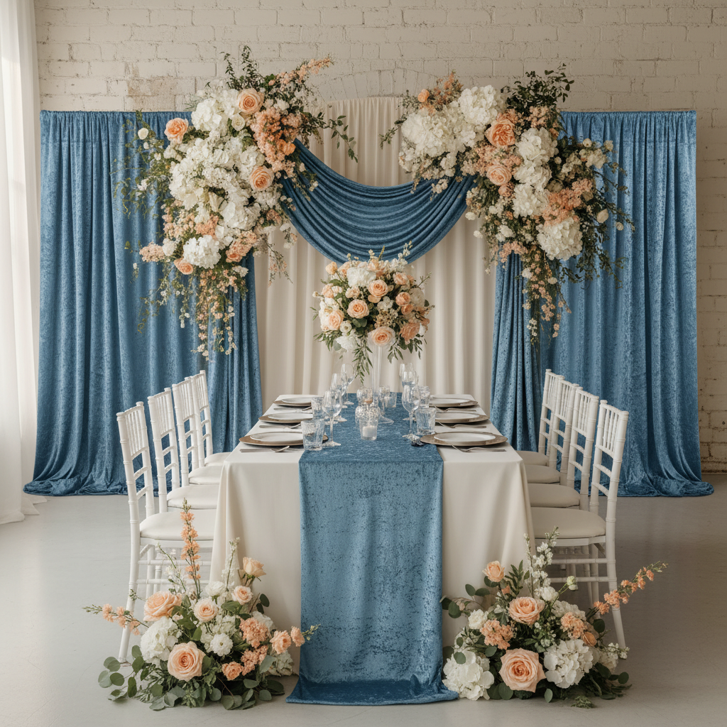 Velvet 12ft H x 52" W Drape/Backdrop Curtain Panel - Steele Blue.